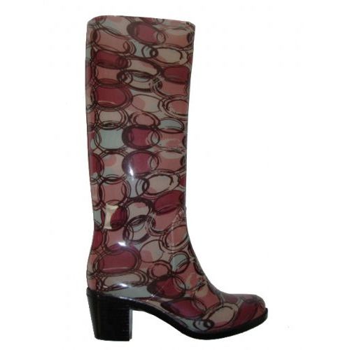 Wholesale Footwear Ladies Circle Pattern Rainboot With Heel