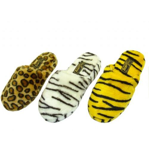 Wholesale Footwear Ladies Plush Animal Print Slippers