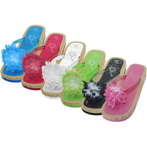 Wholesale Footwear Women's Silk Flower Top Slide Flip Flops Sizes L-xl