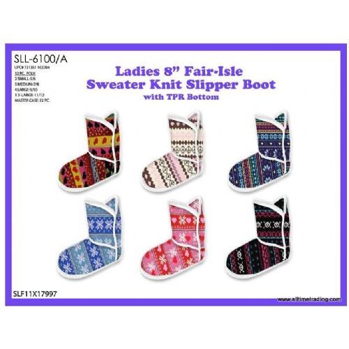 Wholesale Footwear Ladies 8 Inch FaiR-Isle Sweater Knit Slipper Boot