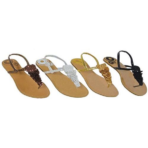 Wholesale Footwear Ladies Thong Flat Sandal With Crochet And Sequence