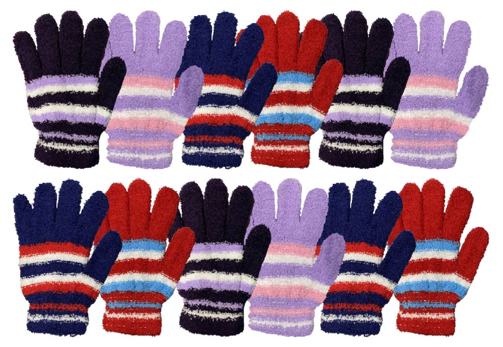 Wholesale Footwear Yacht & Smith Womens Warm Assorted Colors Striped Fuzzy Gloves