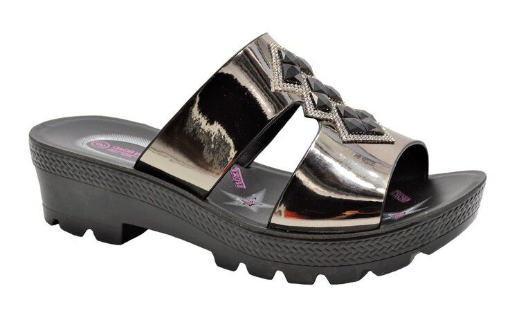 Wholesale Footwear Fashion Women Sandals Tan Color Round Toe Thick Platform Sandals Color Pewter Size 6-11 