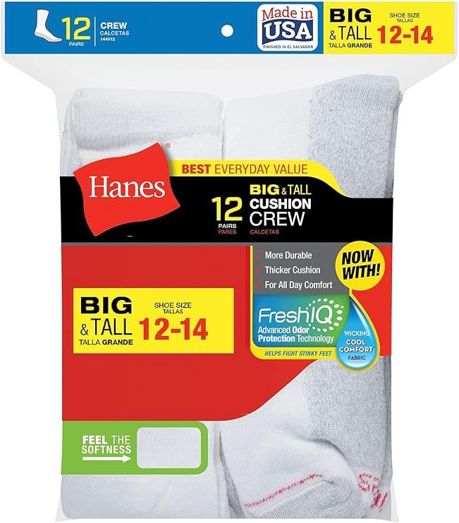 Wholesale Footwear Hanes Big And Tall King Size Mens White Crew Socks Shoe Size 12-14