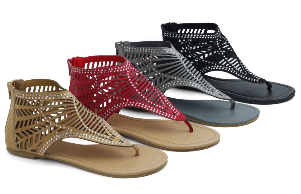 Wholesale Footwear Ladies' Fashion Sandals In Red Sizes 6-11