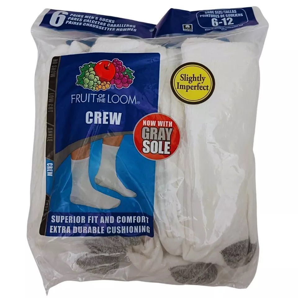 Wholesale Footwear Mens Fruit Of The Loom Crew Socks White