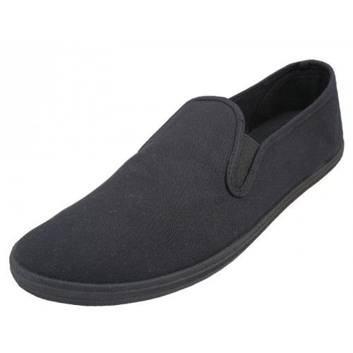 Wholesale Footwear Mens Slip On Twin Gore Upper Casual Canvas Shoes In Black Size 6