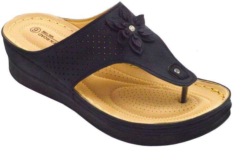 Wholesale Footwear Platform Sandals For Women Bohemian Flowers Sole Open Toe In Black Color Size 7-11