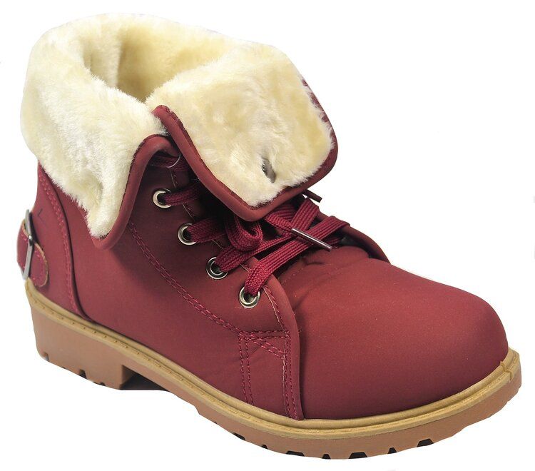 Wholesale Footwear Women Faux Fur Winter Bow Ankle Boots Color Wine Size 6-11