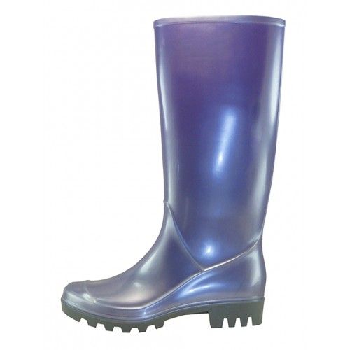 Wholesale Footwear Women's 13.5 Inches Rubber Rain Boots In Metallic Silver/ Purple Sizes 6-11