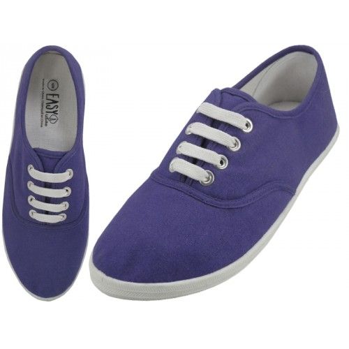 Wholesale Footwear Women's Casual Canvas Lace Up Shoes In Purple Sizes 6-11