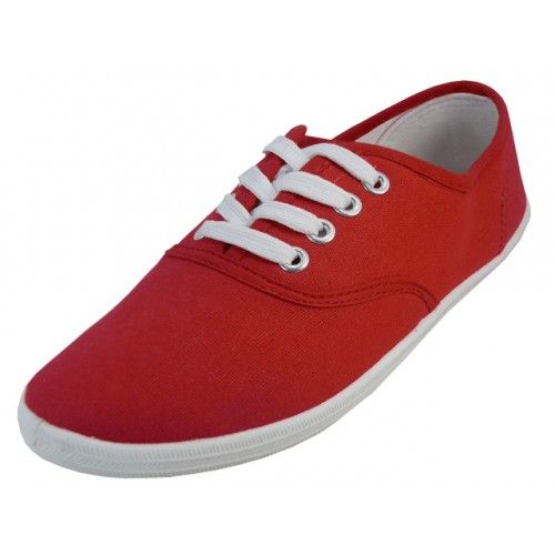 Wholesale Footwear Women's Casual Canvas Lace Up Shoes In Red Sizes 6-11