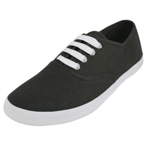 Wholesale Footwear Women's Casual Canvas Lace Up Shoes In Black Sizes 7-11