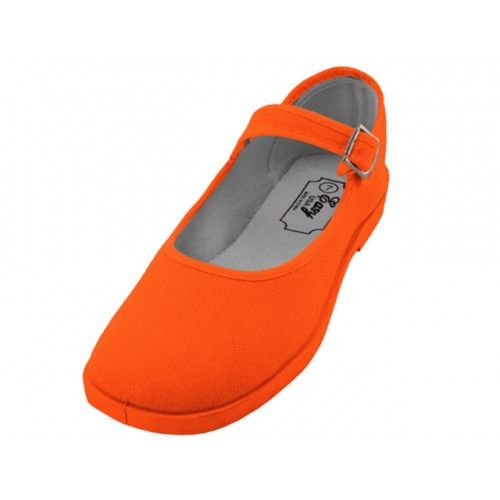 Wholesale Footwear Women's Cotton Upper Mary Janes Shoes In Orange Sizes 6-11