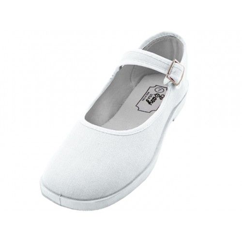 Wholesale Footwear Women's Cotton Upper Mary Janes Shoes In White Sizes 6-11