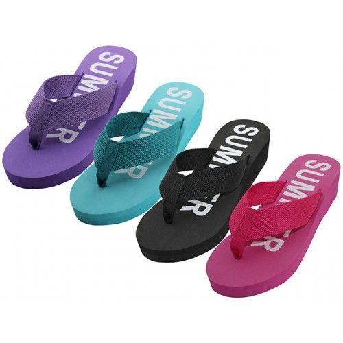 Wholesale Footwear Women's Fabric Upper 1.5 Inch Wedge Thong Sandals Sizes 6-11