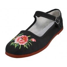Wholesale Footwear Women's Floral Embroidered Cotton Upper Classic Mary Janes Shoes In Size 41