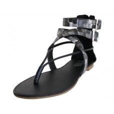 Wholesale Footwear Women's Gladiator Cross Strap Thong Sandals In Black Sizes 6-11
