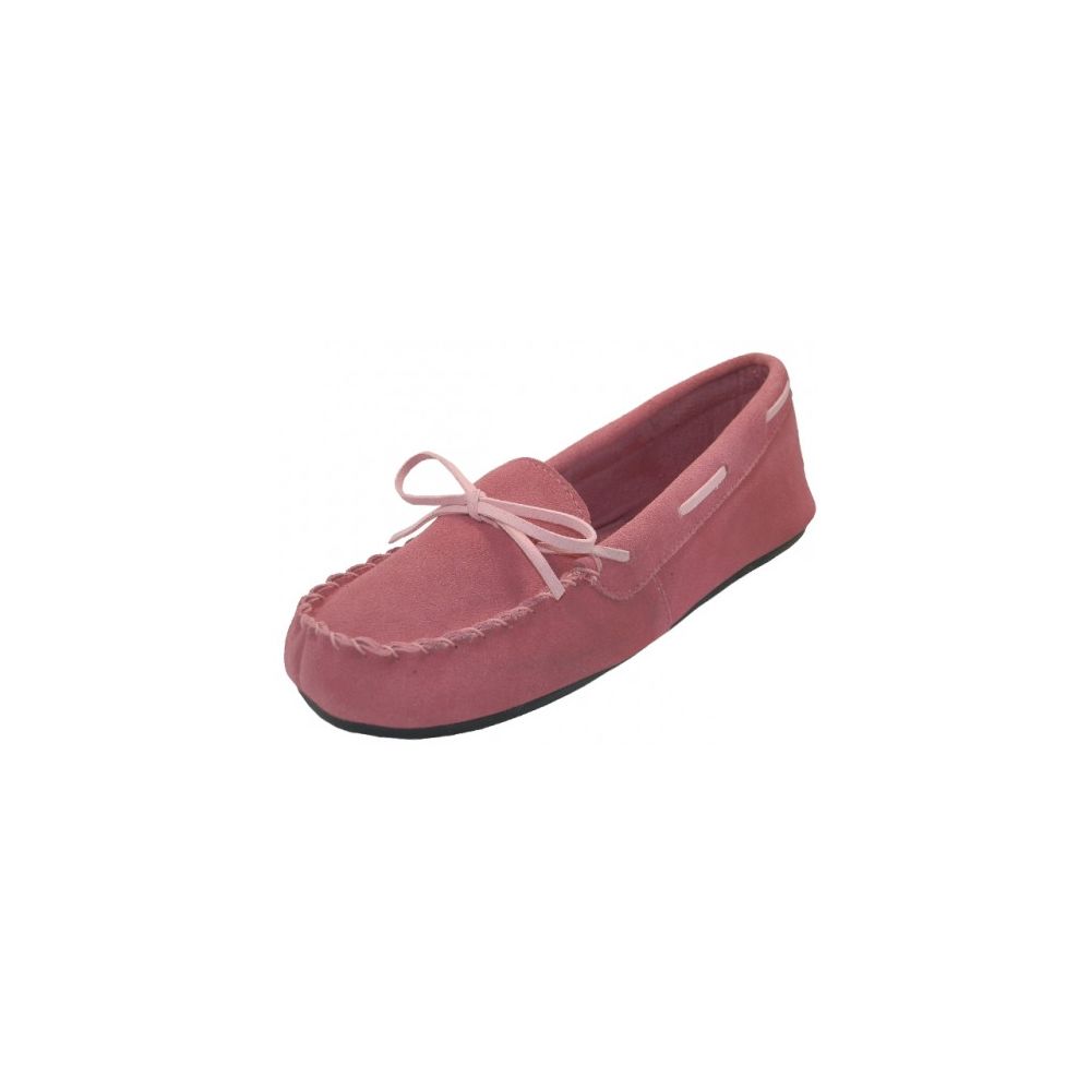 Wholesale Footwear Women's Insulated Leather Upper Moccasin House Slippers In Pink Sizes 6-11