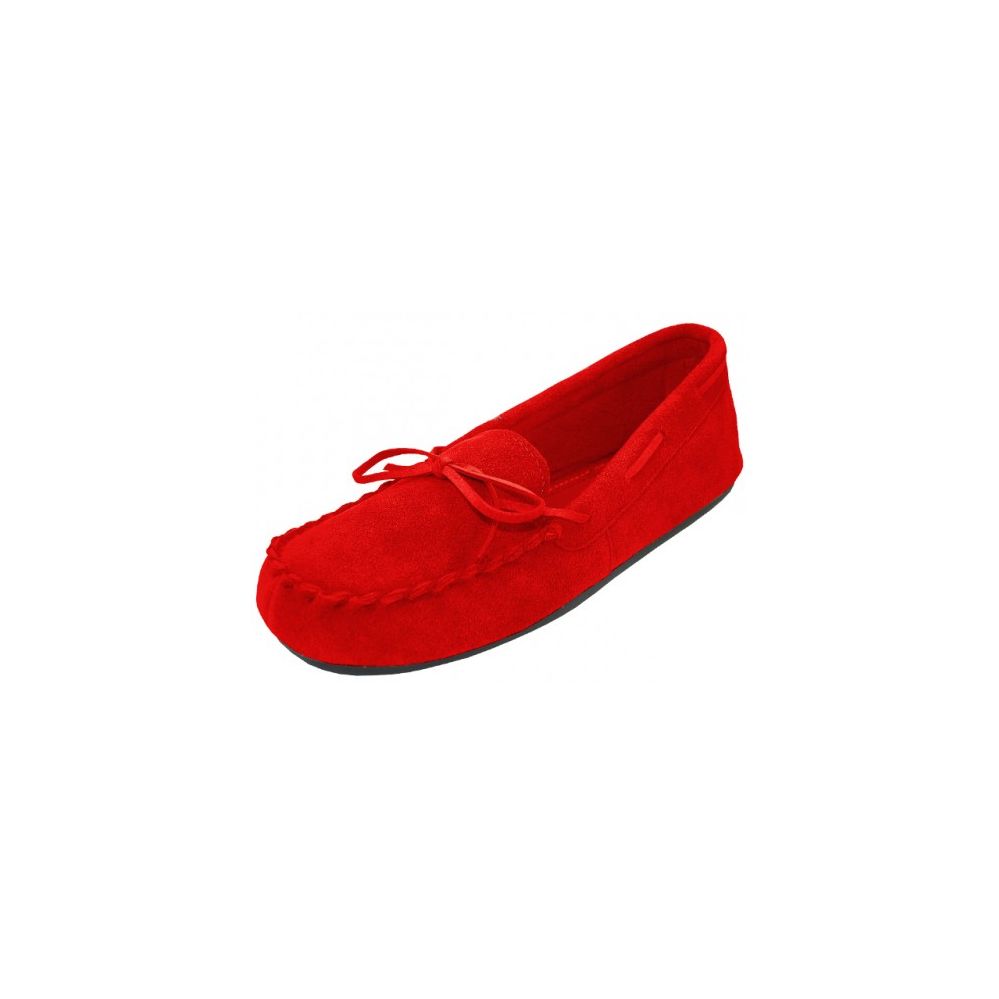 Wholesale Footwear Women's Insulated Leather Upper Moccasin House Slippers In Red Sizes 6-11