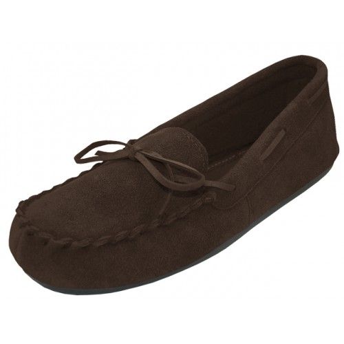 Wholesale Footwear Women's Insulated Leather Upper Moccasin House Slippers In Brown Sizes 6-11