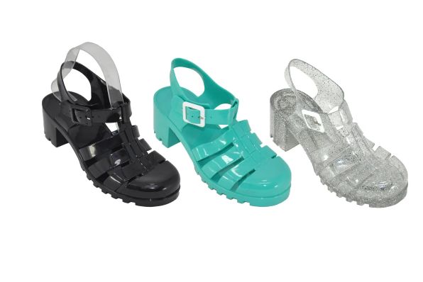 Wholesale Footwear Women's Jelly Sandals T Strap Slingback Flats Clear Summer Beach Rain Shoes In Black