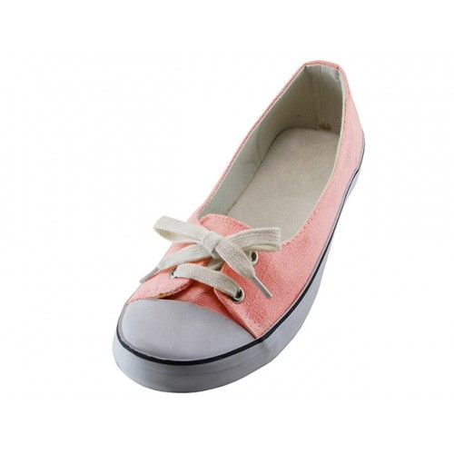 Wholesale Footwear Women's Lace Up Canvas Shoes In Pink Sizes 6-11