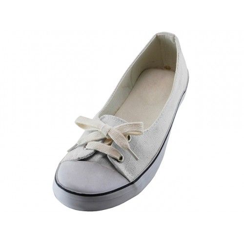 Wholesale Footwear Women's Lace Up Canvas Shoes In White Sizes 6-11