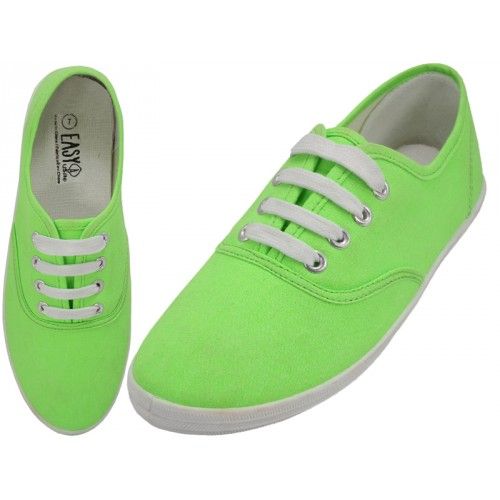 Wholesale Footwear Women's Lace Up Casual Canvas Shoes In Neon Green Sizes 6-11