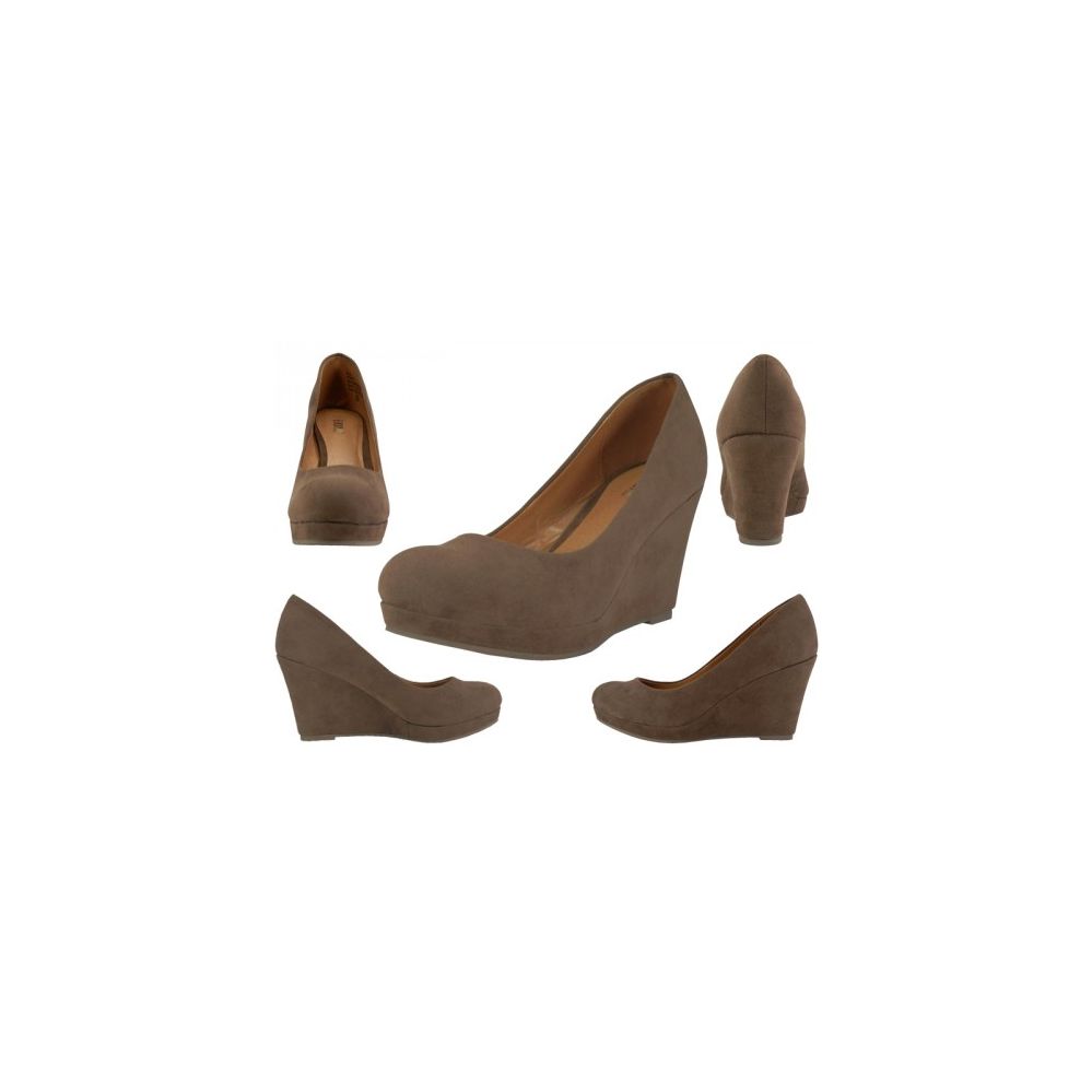 Wholesale Footwear Women's Microsuede Wedge Shoes In Taupe Sizes 7-10