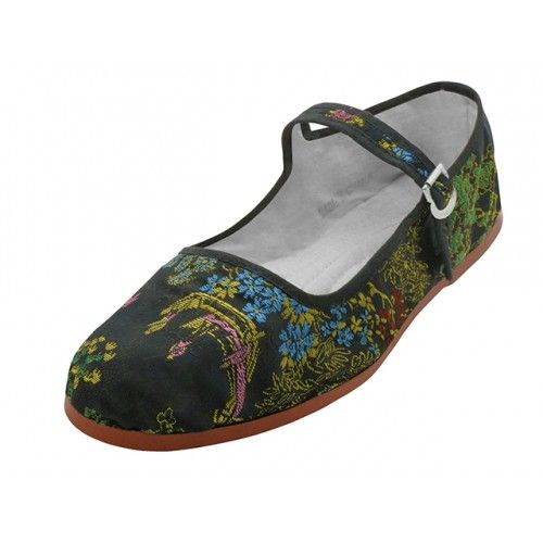 Wholesale Footwear Women's Satin Brocade Upper Classic Mary Jane Shoes In Black Size 41