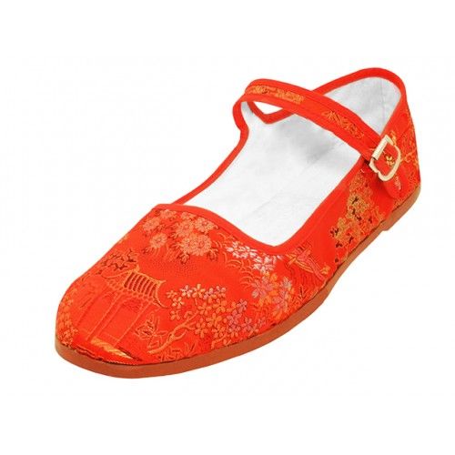 Wholesale Footwear Women's Satin Brocade Upper Classic Mary Jane Shoes In Red Size 37