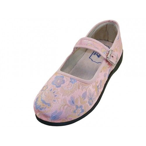 Wholesale Footwear Women's Satin Brocade Upper Mary Janes Shoes In Pink Sizes 6-11