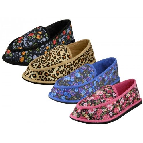 Wholesale Footwear Women's Satin Floral Printed Close Back Bedroom Shoes Size 9