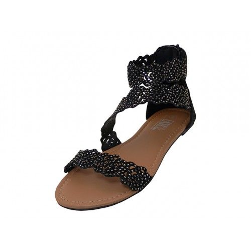 Wholesale Footwear Women's Soft Floral Design Upper With Ankle Strip Sandals In Black Sizes 6-11