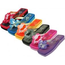Wholesale Footwear Women's Square Toe Silk Flower Flip Flops Sizes L-xl