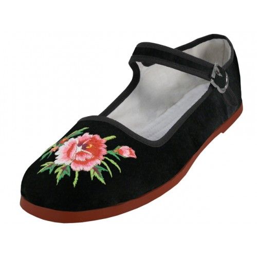 Wholesale Footwear Women's Velvet Upper With Embroidery Classic Mary Janes Shoes In Black Size 41