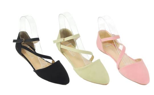 Wholesale Footwear Womens Solid Color Strappy Ballet Flats Color Pink