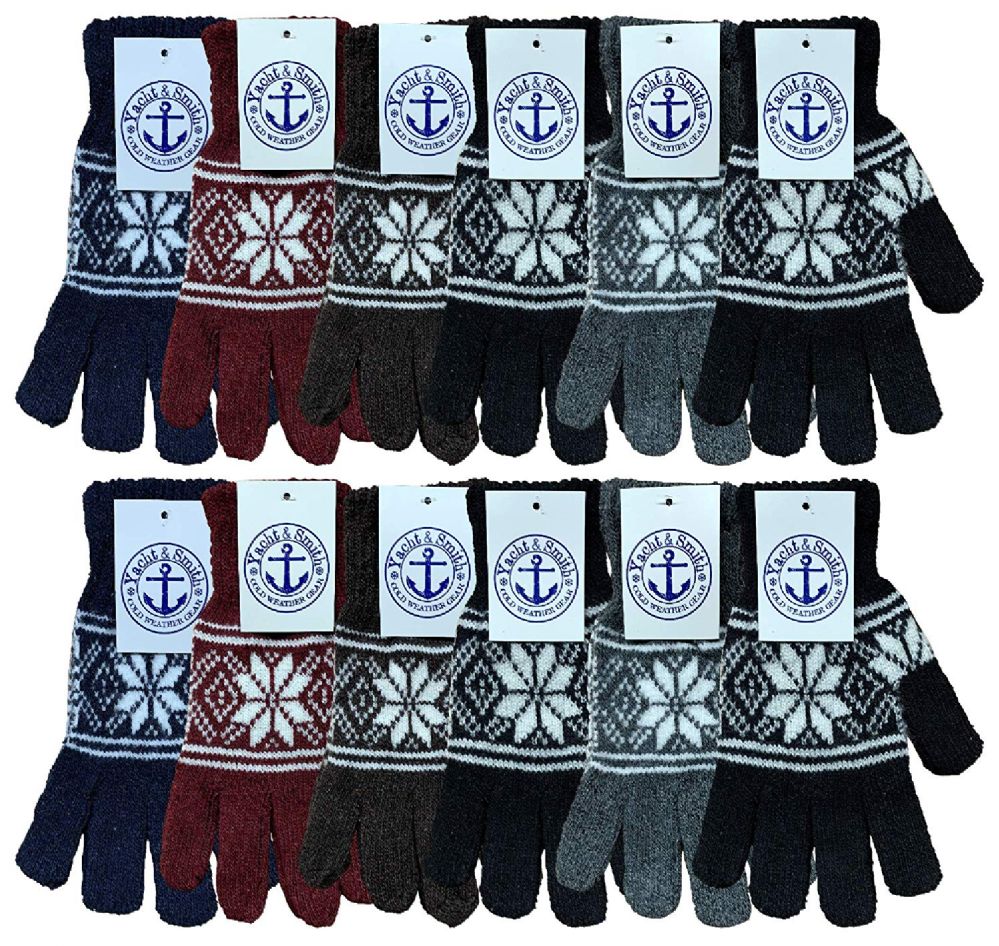 Wholesale Footwear Yacht And Smith Men's Winter Gloves In Assorted Snowflake Print