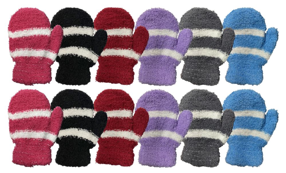 Wholesale Footwear Yacht And Smith Kids Unisex Fuzzy Mittens In Assorted Striped Colors