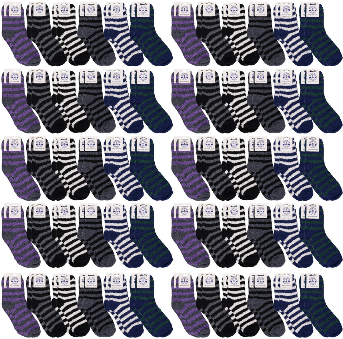 Wholesale Footwear Yacht & Smith Men's Assorted Colored Warm & Cozy Fuzzy Socks